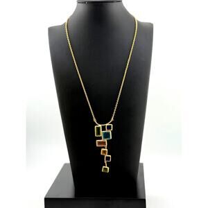 Michael Vincent Michaud 18K Gold Plated Mosaic Drop Pendant Necklace